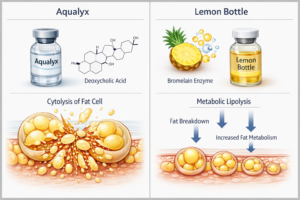 Aqualyx vs Lemon Bottle fat-dissolving injections side-by-side comparison illustration