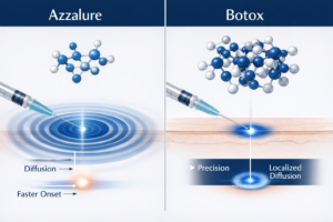 Azzalure vs Botox comparison illustration showing diffusion and molecular differences