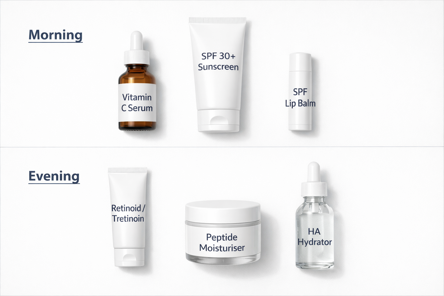 Illustrated morning and evening skincare routine for preventing and managing upper lip lines
