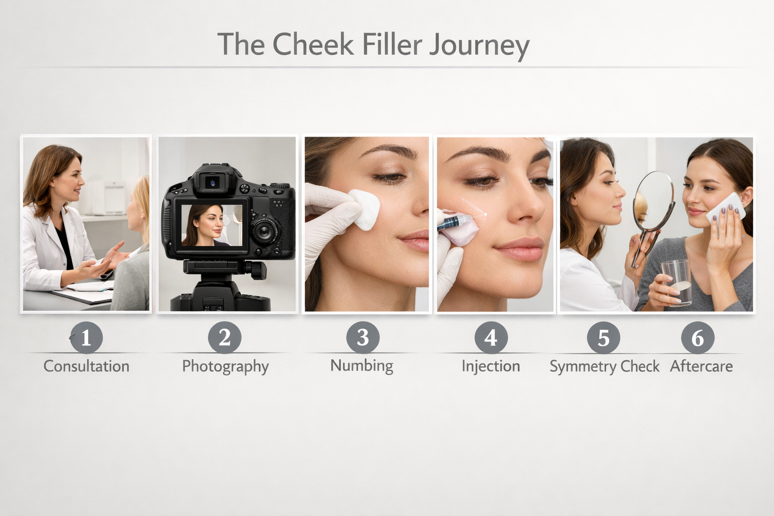 Step-by-step process of a cheek lift filler appointment from consultation to aftercare