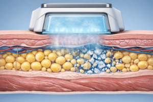 Cryolipolysis fat freezing mechanism showing controlled cooling of subcutaneous fat cells