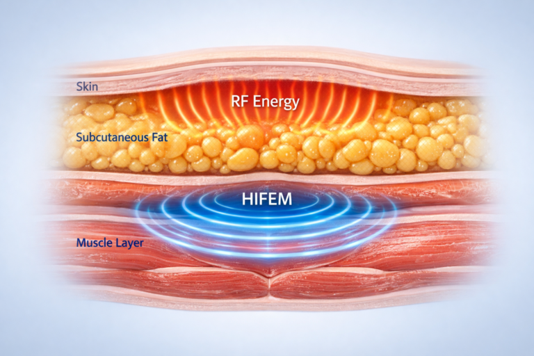 Emsculpt NEO dual-action RF and HIFEM energy targeting fat and muscle layers