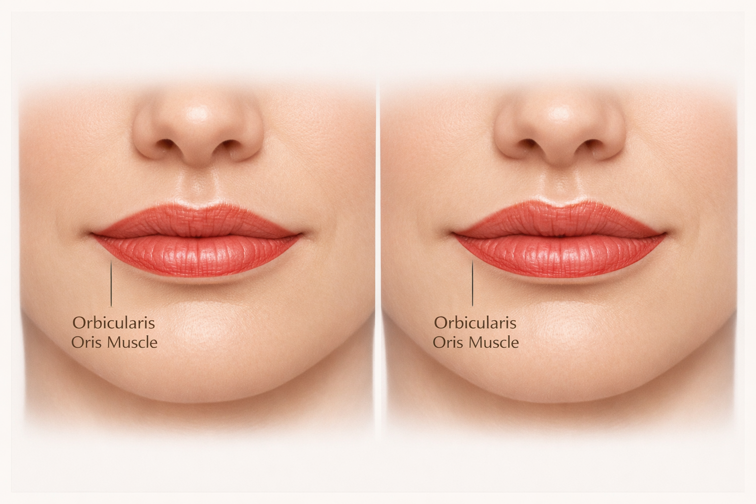 Illustration showing upper lip position before and after a botulinum toxin lip flip treatment
