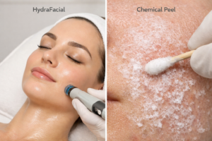 HydraFacial vs chemical peel treatment comparison side by side