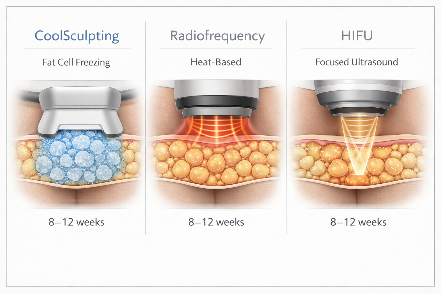 Comparison of CoolSculpting, radiofrequency and HIFU non-surgical fat reduction treatments