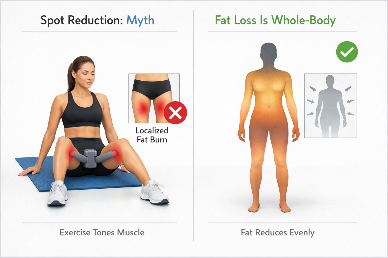 Infographic showing spot reduction is a myth and that fat loss occurs across the whole body