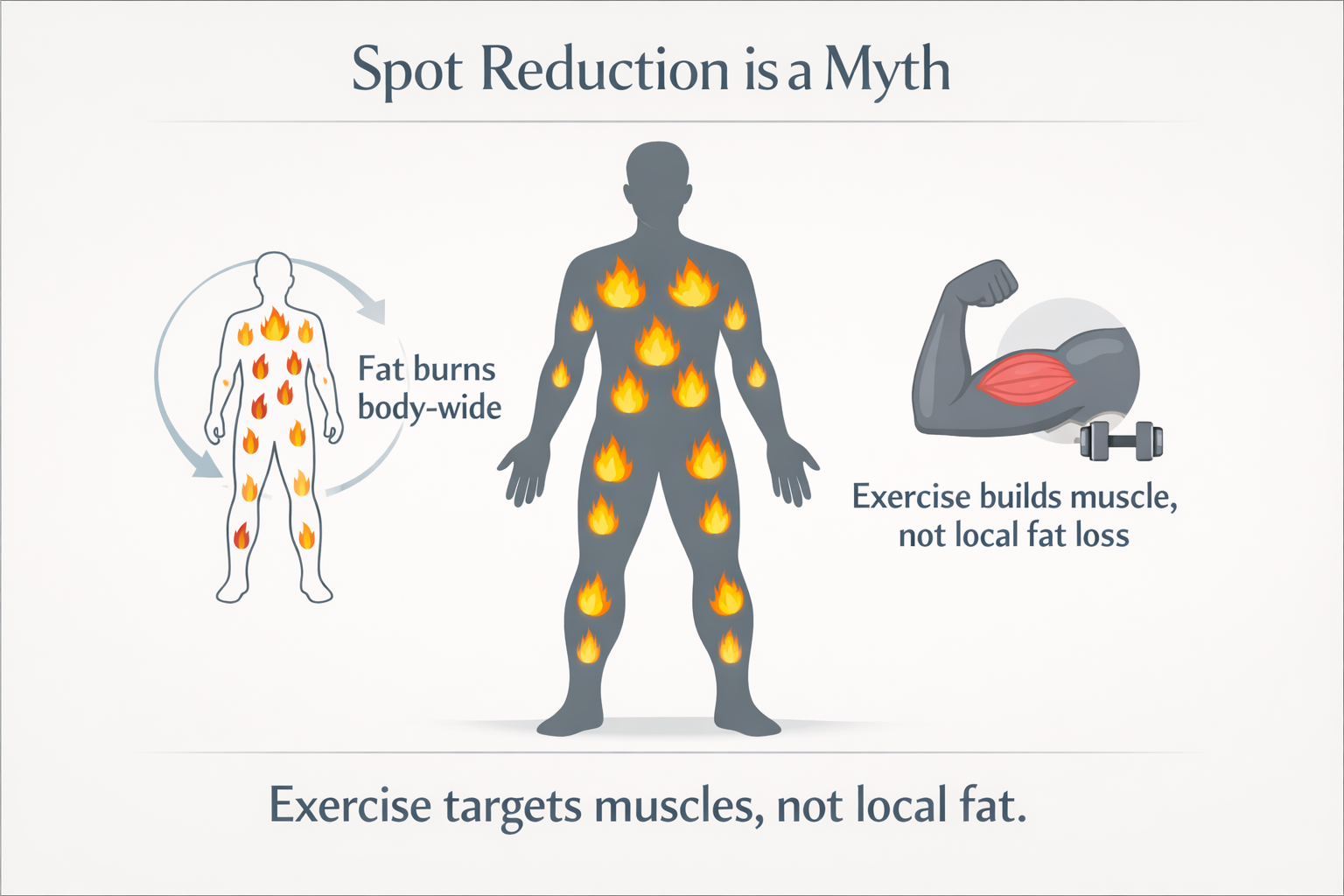 Infographic explaining why spot reduction of knee fat through exercise alone is not possible