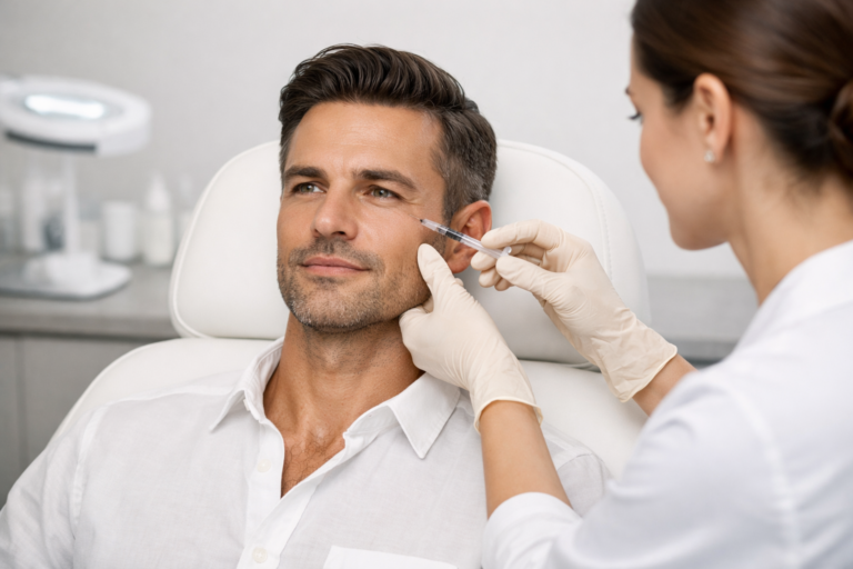 Male botox treatment in a modern aesthetic clinic setting