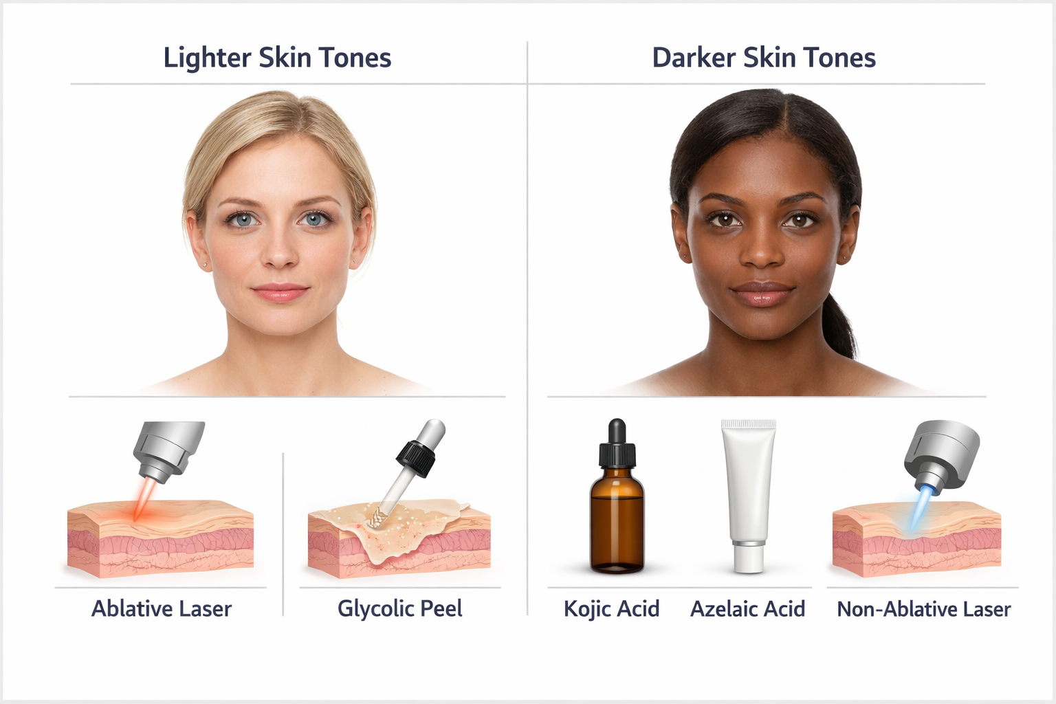Comparison of under-eye dark circle treatments suitable for lighter versus darker skin tones