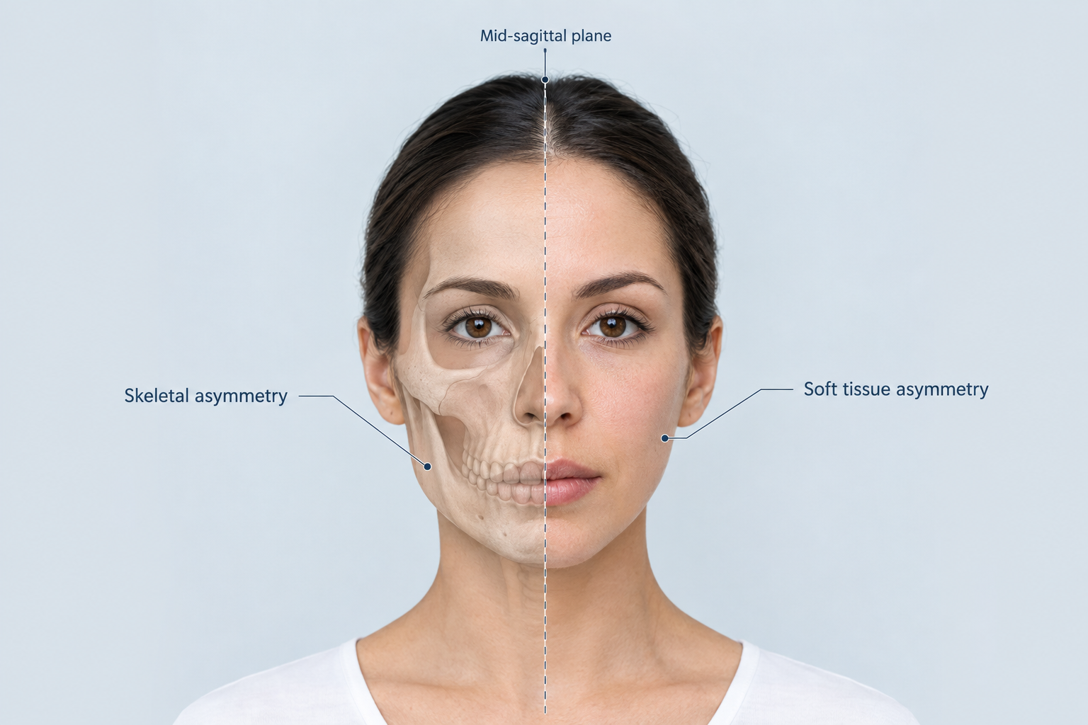 Illustrated diagram of facial asymmetry showing differences between left and right sides of the face