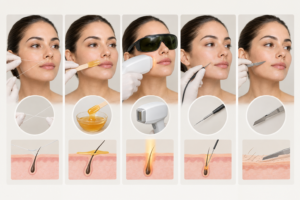Comparison of facial hair removal methods including laser, threading, waxing and electrolysis