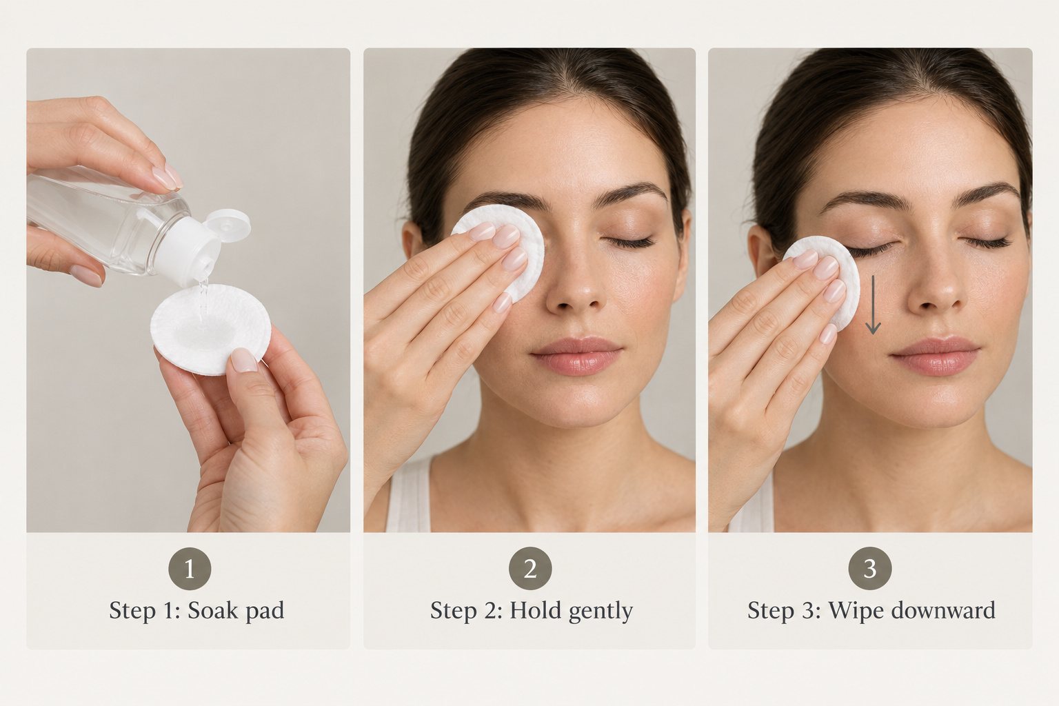 Step-by-step illustration of gentle mascara removal after a lash lift