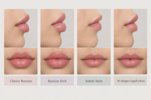 Four different Russian lip filler styles illustrated side by side showing shape variations