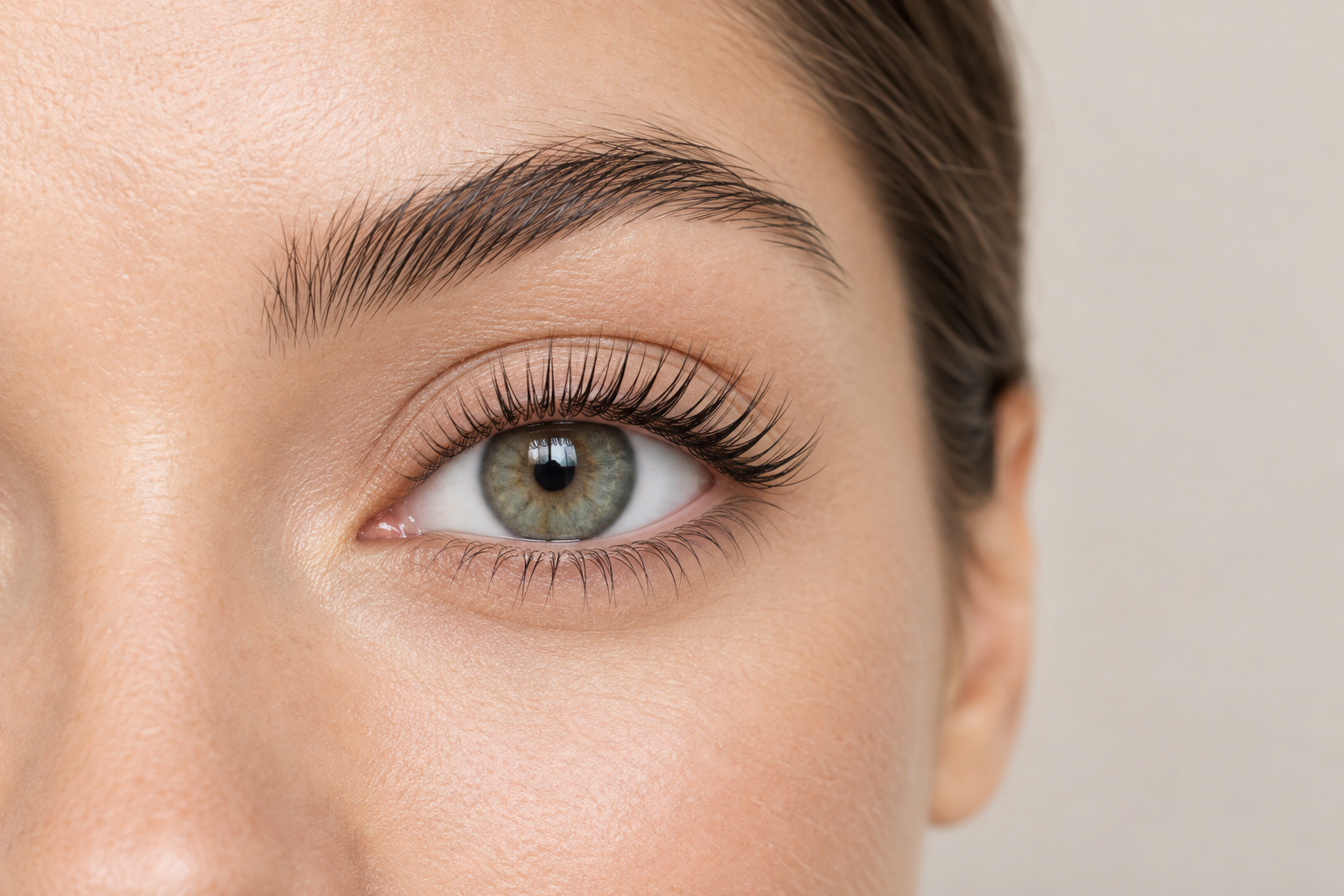 Lash lift result showing lifted natural lashes on a woman's eye