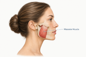 Medical illustration showing the masseter muscle location on the jaw for Botox treatment