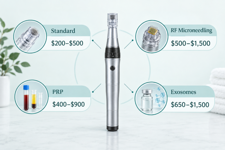 Microneedling cost breakdown infographic showing price ranges by treatment type