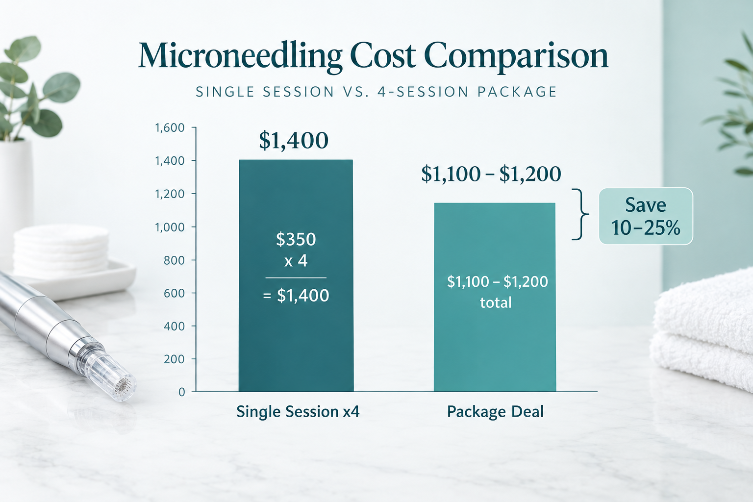 Bar chart comparing single session microneedling cost versus package deal savings