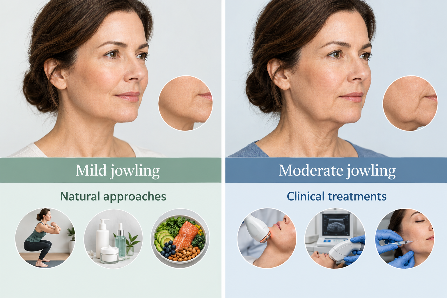 Comparison of natural approaches for mild jowling versus clinical treatments for moderate jowling