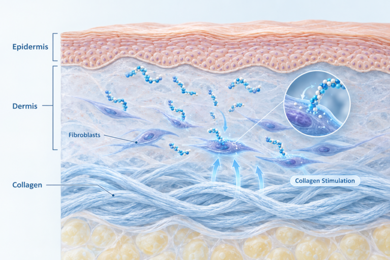 Illustration of polynucleotides injections stimulating collagen production in skin layers
